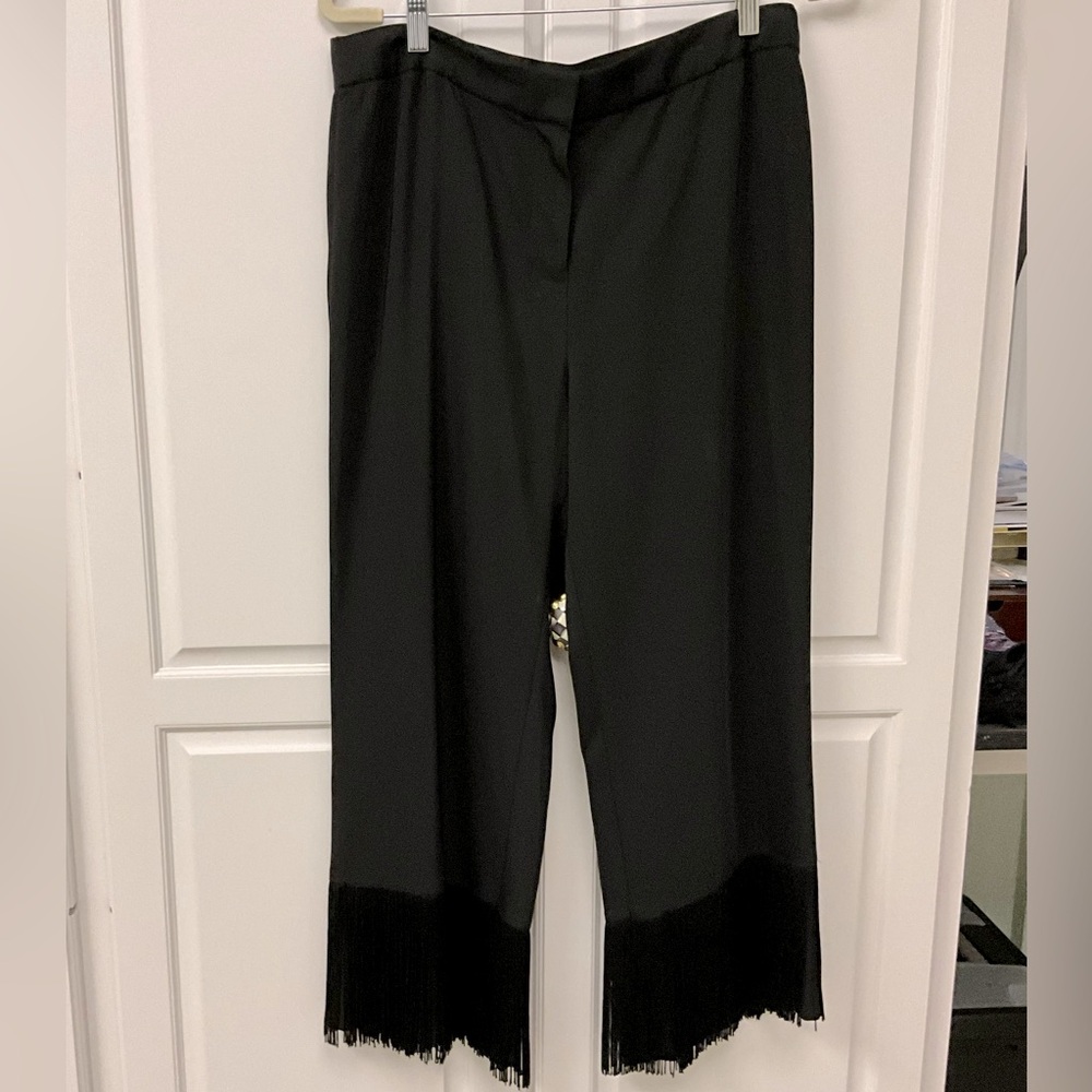 NWT Kobi Halperin Karen Cropped Fringe Pant Black Size-12